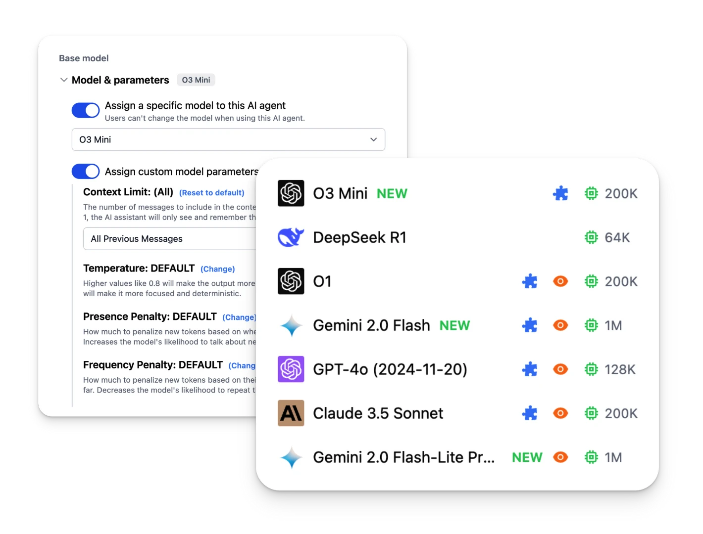 Assign any LLM for the agents